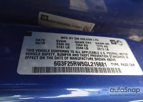 2016 Chevrolet Ss from USA, damaged, VIN 6G3F25RW5GL219881